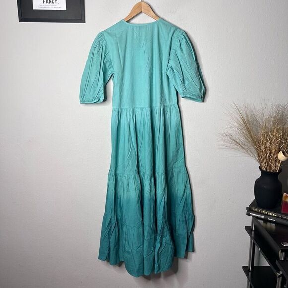 NEW Oliphant Dress Ombré Blue Green Puff Sleeve Maxi Dress Size S‎ - Picture 7 of 9